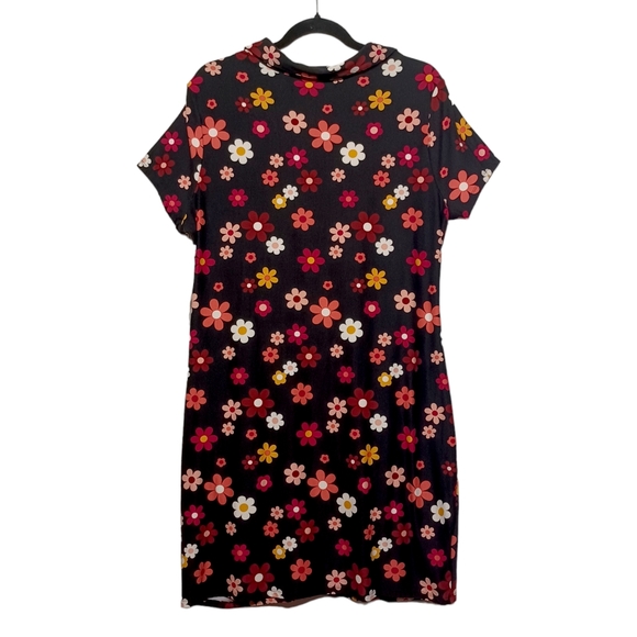 NO BOUNDARIES Colorful Red Pink Floral Retro Print Button Front Black Dress XXXL - Picture 5 of 10